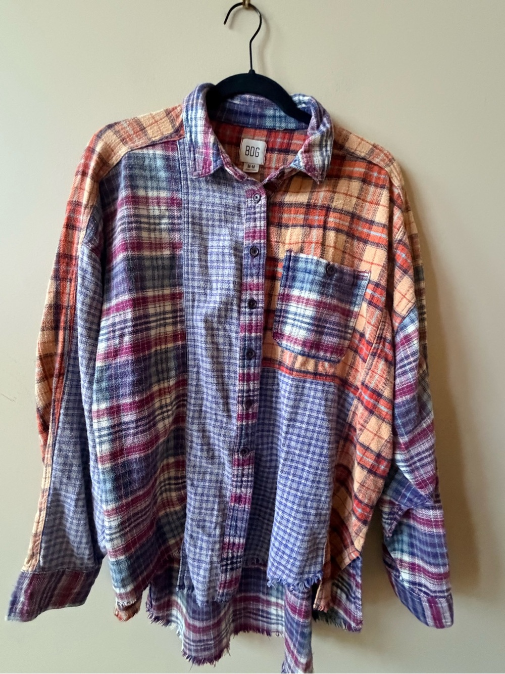 BDG Multicolor Plaid Button-Up Shirt - Purple/Orange/Burgundy
